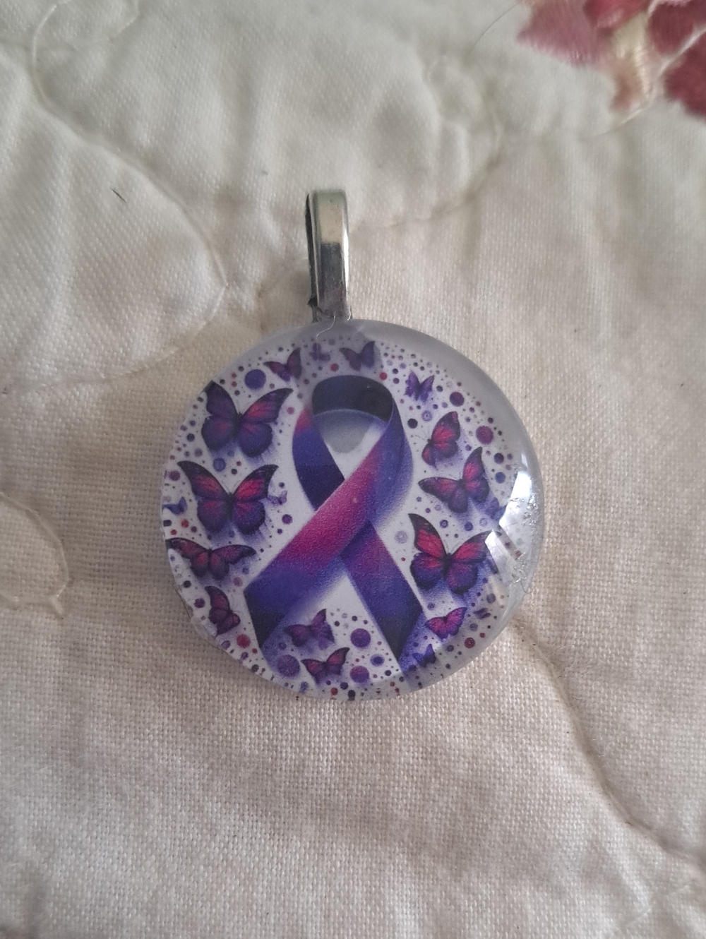 Purple Awareness Ribbon Butterfly Pendant Necklace